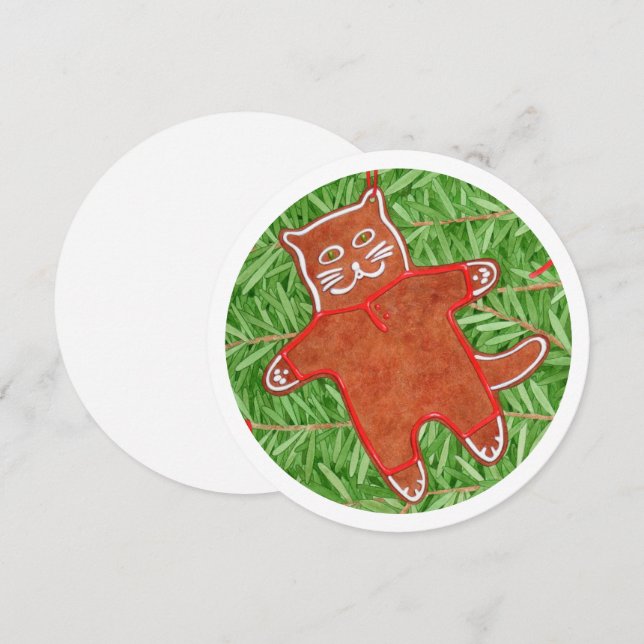 GINGERBREAD KITTY Round Flat Blank Card (Front/Back)