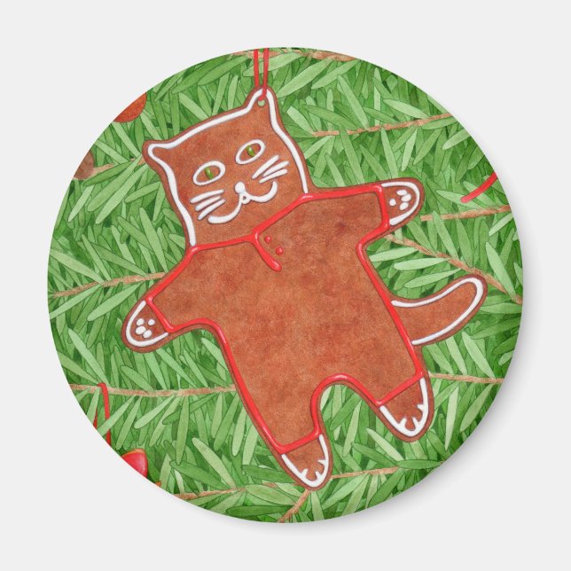 GINGERBREAD KITTY Round Magnet  (Front)