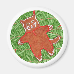 GINGERBREAD KITTY Round Magnet / White