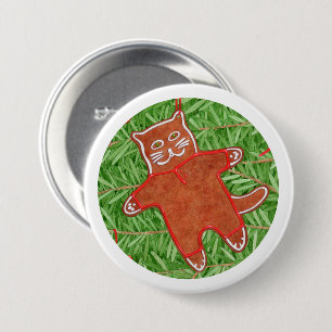 GINGERBREAD KITTY Round Pin Button / White