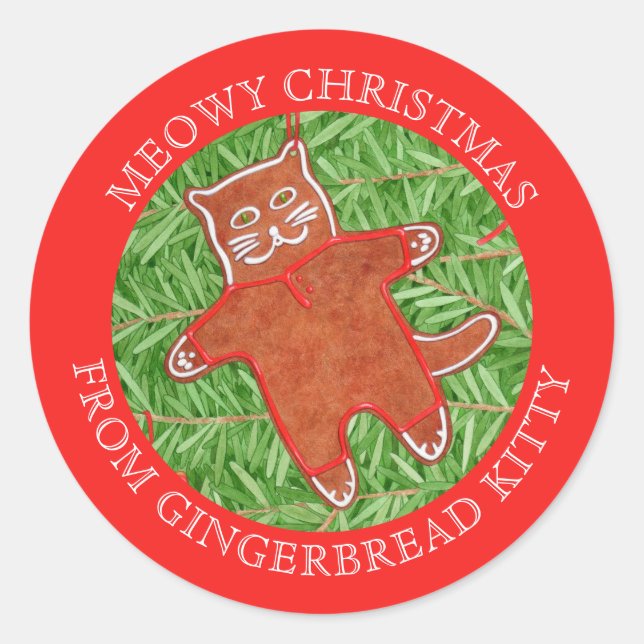 GINGERBREAD KITTY Small Envelope Seals / Red (Front)