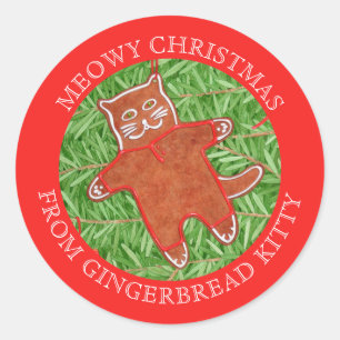 GINGERBREAD KITTY Small Envelope Seals / Red