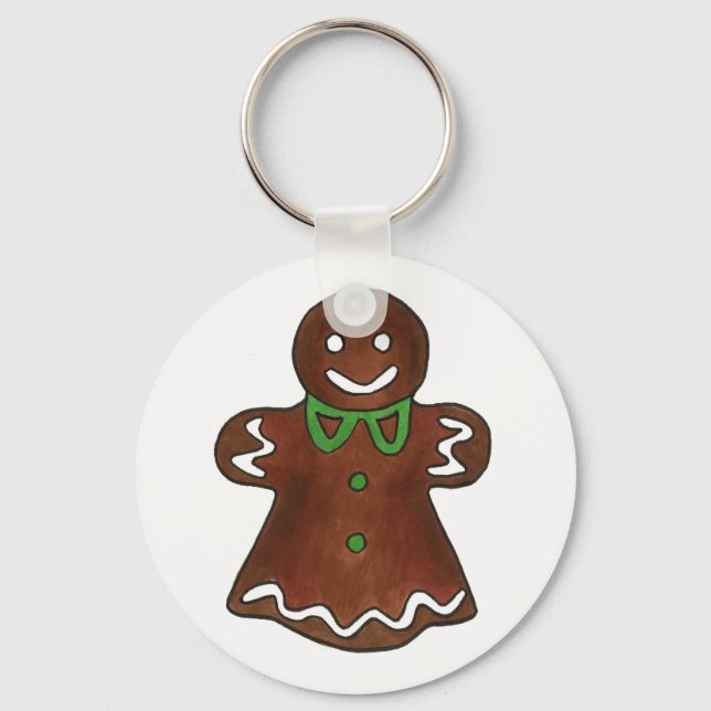 Gingerbread Lady Woman Christmas Holiday Cookie Key Ring (Front)
