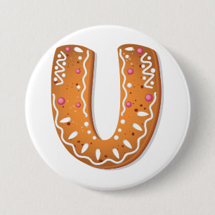 Gingerbread Letter U Monogram Holiday Cookie 7.5 Cm Round Badge