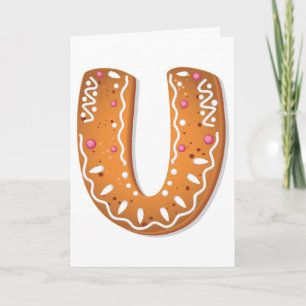 Gingerbread Letter U Monogram Holiday Cookie Card