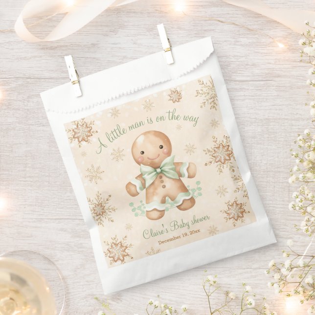 Gingerbread Little Man Christmas Baby Shower Favour Bags (Clipped)