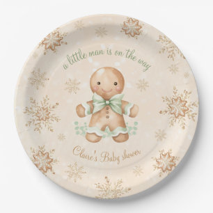 Gingerbread Little Man Green Christmas Baby Shower Paper Plate