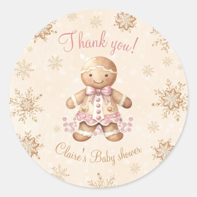 Gingerbread Little Sweetie Christmas Baby Shower Classic Round Sticker (Front)
