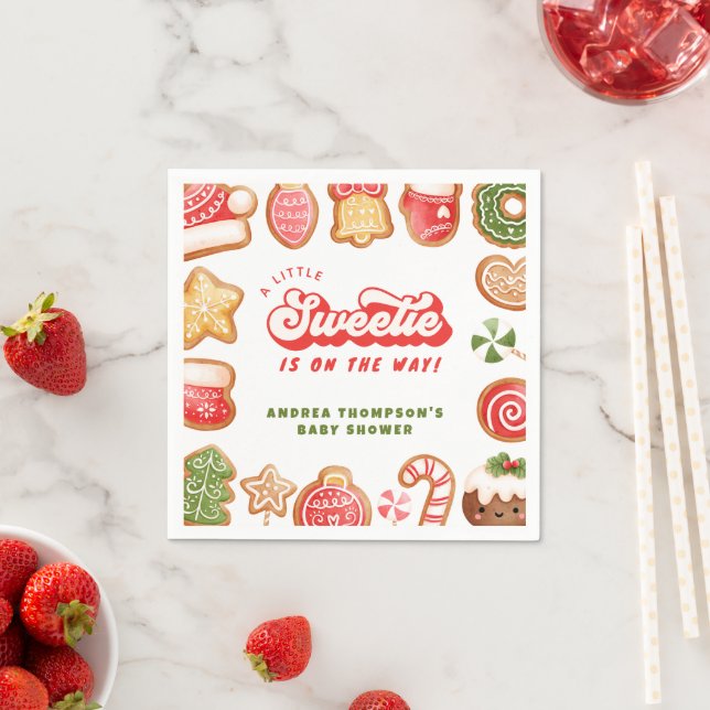 Gingerbread Little Sweetie Christmas Baby Shower  Napkin (Insitu)