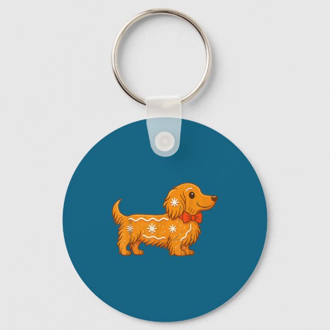 Gingerbread Long Hair Dachshund Christmas Pajama T Key Ring (Front)