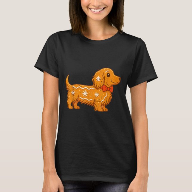 Gingerbread Long Hair Dachshund Christmas Pajama T T-Shirt (Front)
