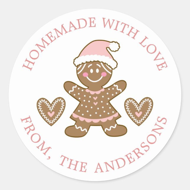 Gingerbread Made With Love Christmas Classic Round Sticker (Front)