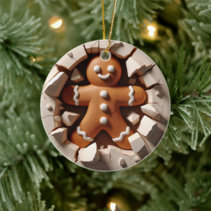 Gingerbread Man 3D Effect NOT Actual 3D Ceramic Tree Decoration