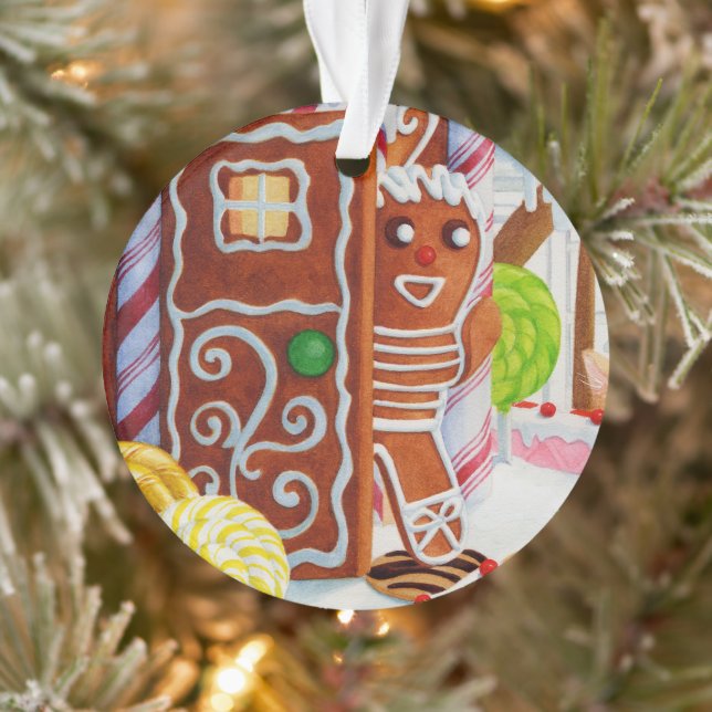 GINGERBREAD MAN Acrylic Circle Ornament (Tree)