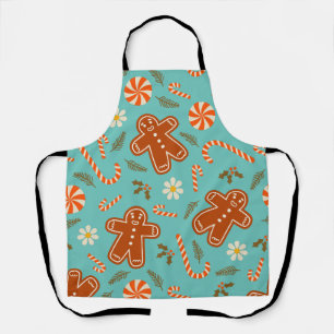 Gingerbread man and candy cane pattern apron