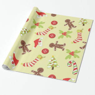 Gingerbread Man and Christmas Stockings Wrapping Paper