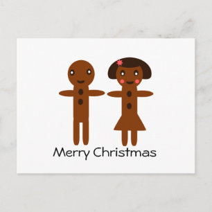 Gingerbread Man and Girl  Merry Christmas Holiday Postcard