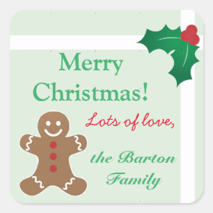 Gingerbread Man and Holly Square Sticker