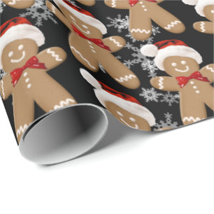 Gingerbread Man And Snowflakes  Wrapping Paper