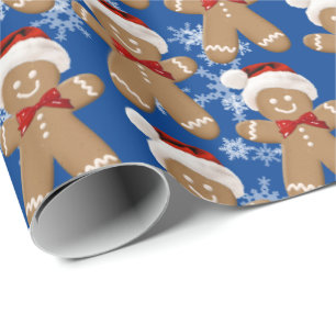 Gingerbread Man And Snowflakes  Wrapping Paper