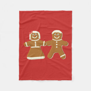 Gingerbread Man and Woman on Red Fleece Blanket