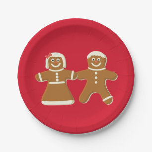 Gingerbread Man and Woman on Red Paper Plate