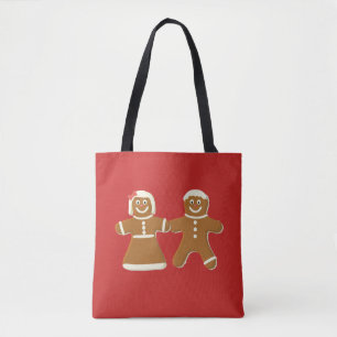Gingerbread Man and Woman on Red Tote Bag