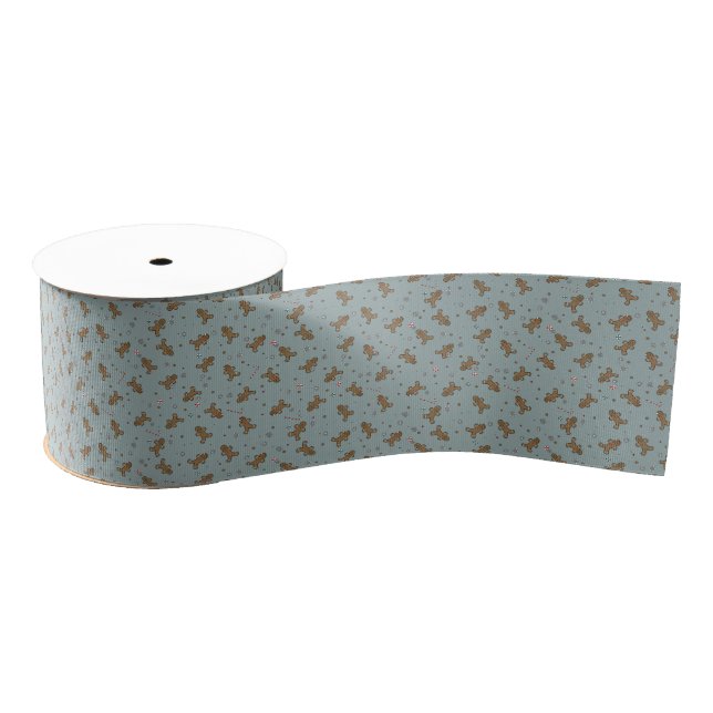 Gingerbread Man and Woman Ribbon on teal Grosgrain Ribbon (Spool)