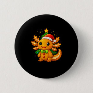 Gingerbread Man Axolotl Santa Hat Christmas Tree  6 Cm Round Badge