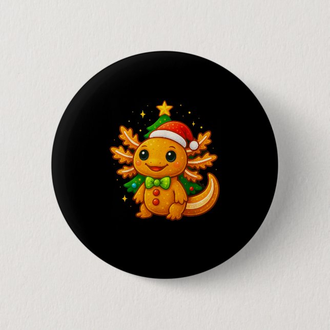 Gingerbread Man Axolotl Santa Hat Christmas Tree  6 Cm Round Badge (Front)