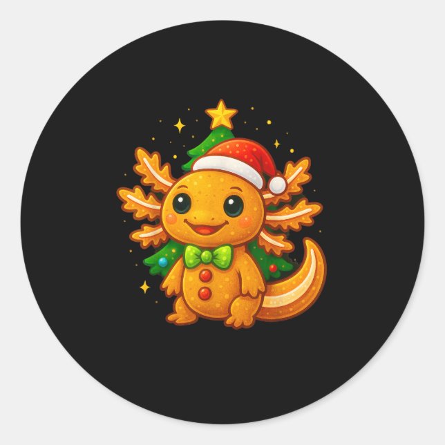 Gingerbread Man Axolotl Santa Hat Christmas Tree  Classic Round Sticker (Front)