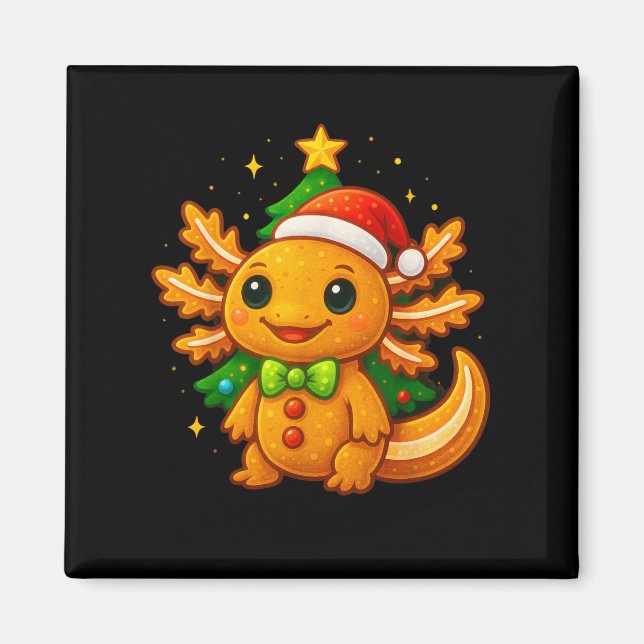 Gingerbread Man Axolotl Santa Hat Christmas Tree  Magnet (Front)