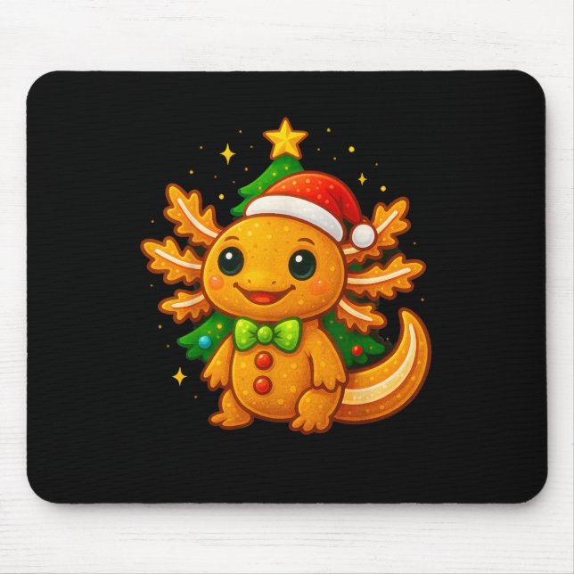 Gingerbread Man Axolotl Santa Hat Christmas Tree  Mouse Mat (Front)