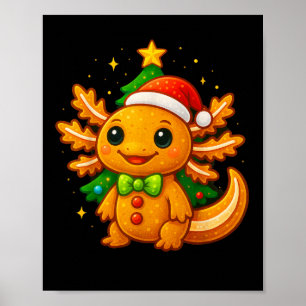 Gingerbread Man Axolotl Santa Hat Christmas Tree  Poster