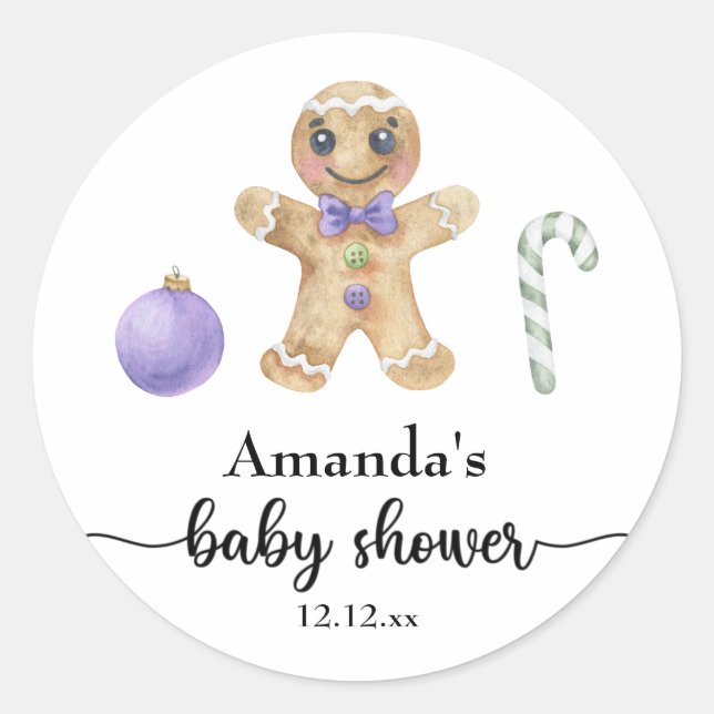 Gingerbread man baby shower classic round sticker (Front)