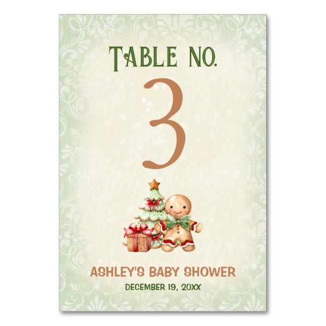 Gingerbread Man Baby Shower Table Number Sign (Front)
