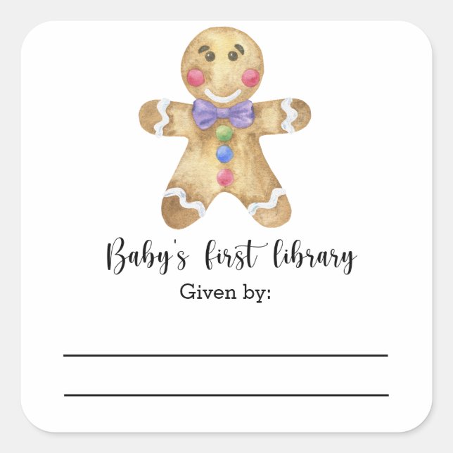 Gingerbread man - baby's first library square sticker (Front)