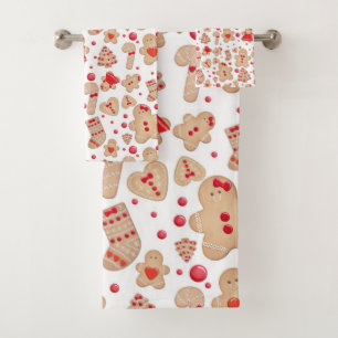 Gingerbread Man Baked Cookies Rustic Holiday Bath Towel Set
