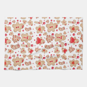 Gingerbread Man Baked Cookies Rustic Whimsical Tea Towel