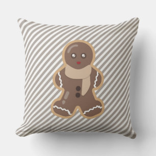 Gingerbread Man Beige/Purple Stripe Pillow
