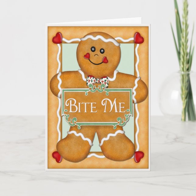 Gingerbread Man "Bite Me" Holiday Card (Front)