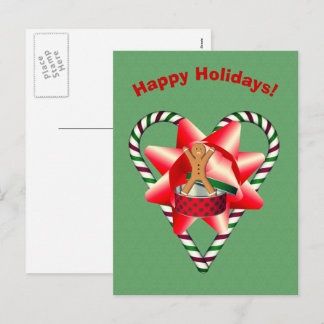 Gingerbread Man Bow Christmas Holiday Postcard