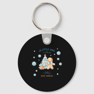 Gingerbread Man Boy Blue Christmas Baby Shower  Key Ring