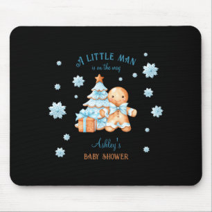 Gingerbread Man Boy Blue Christmas Baby Shower  Mouse Mat