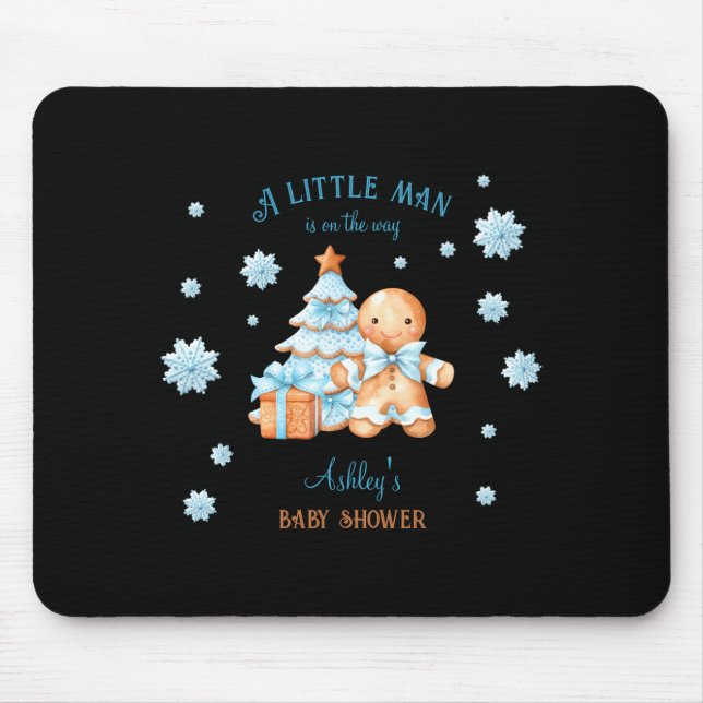 Gingerbread Man Boy Blue Christmas Baby Shower  Mouse Mat (Front)