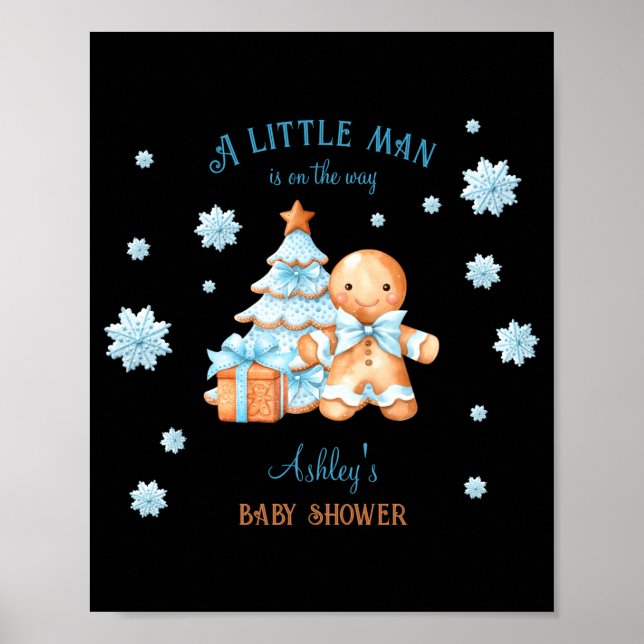 Gingerbread Man Boy Blue Christmas Baby Shower  Poster (Front)