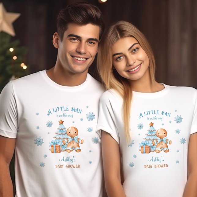 Gingerbread Man Boy Blue Christmas Baby Shower T-Shirt (Gingerbread Man Boy Blue Christmas Baby Shower T-Shirt)