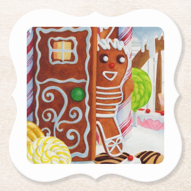 GINGERBREAD MAN Bracket Paper Coasters (Front)