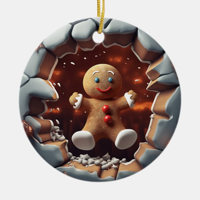 Gingerbread Man Breakout, Christmas  Ceramic Tree Decoration (Front)