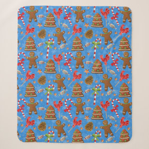 Gingerbread Man,Candy and lollipop Sherpa Blanket